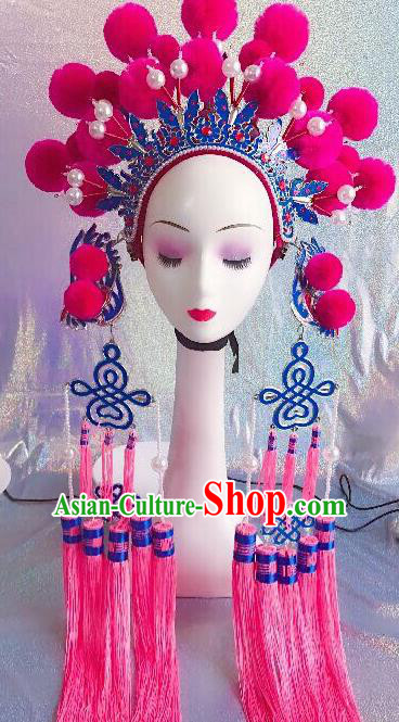 Traditional Chinese Opera Pink Venonat Phoenix Coronet Headdress Peking Opera Diva Hair Accessories for Kids