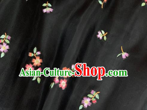 Chinese Traditional Classical Embroidered Flowers Pattern Design Black Silk Fabric Asian Hanfu Material
