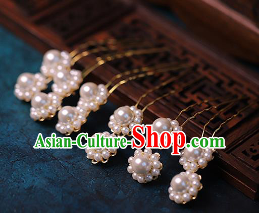 Traditional Chinese Handmade Pearls Hairpins Headdress Ancient Hanfu Hair Accessories for Women