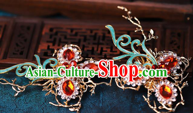 Traditional Chinese Handmade Red Crystal Hair Claws Headdress Ancient Hanfu Hair Accessories for Women