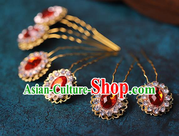 Traditional Chinese Handmade Red Crystal Hairpins Headdress Ancient Hanfu Hair Accessories for Women