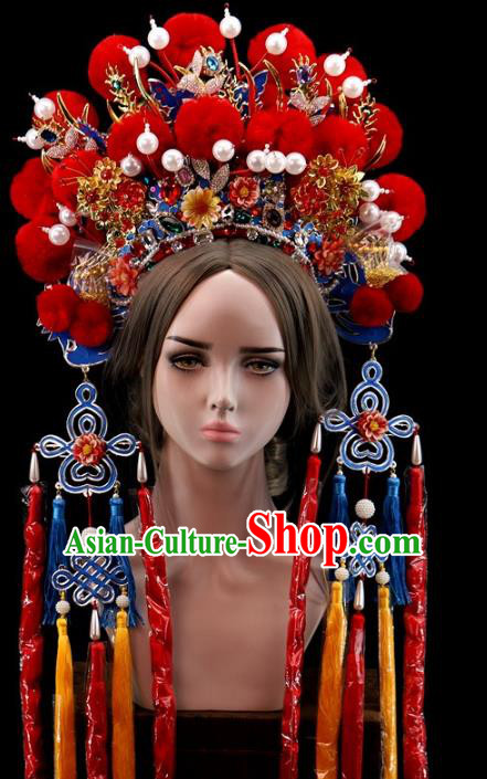 Traditional Chinese Opera Red Venonat Phoenix Coronet Headdress Peking Opera Diva Hair Accessories for Women