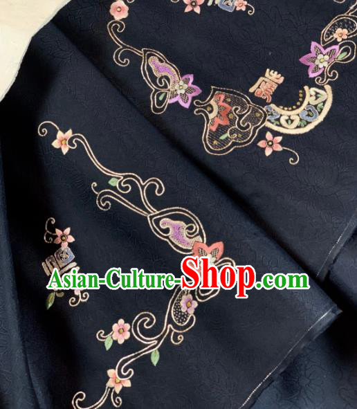 Chinese Classical Embroidered Pattern Design Black Silk Fabric Asian Traditional Hanfu Material