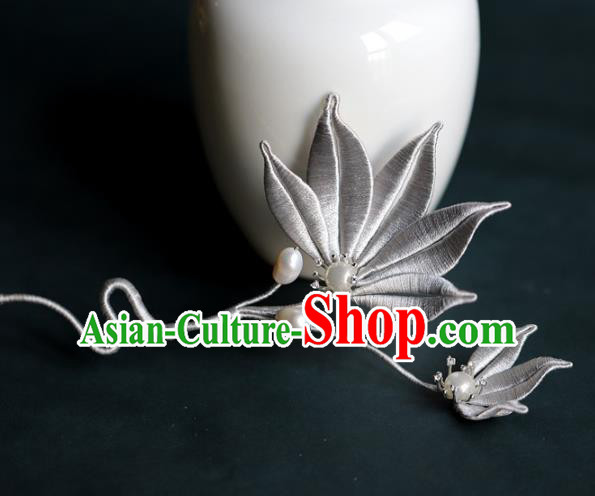 Traditional Chinese Handmade Grey Leaf Hairpins Headdress Ancient Hanfu Hair Accessories for Women