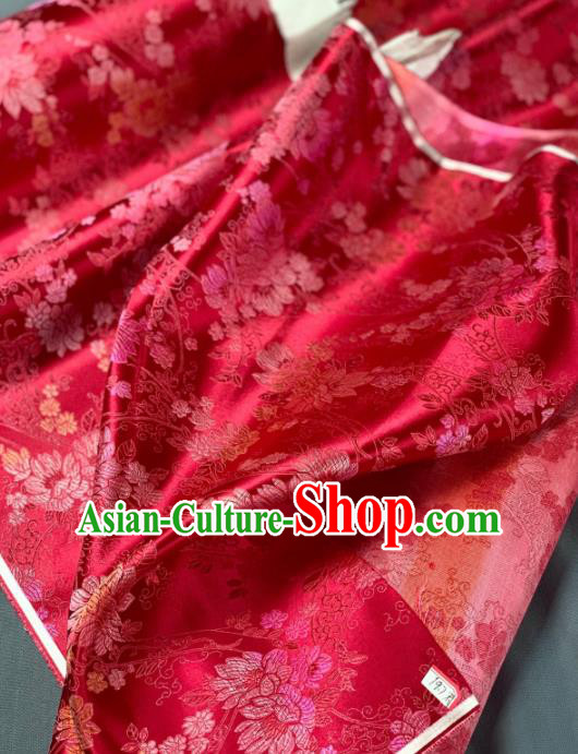 Chinese Classical Peony Pattern Design Red Silk Fabric Asian Traditional Hanfu Brocade Material