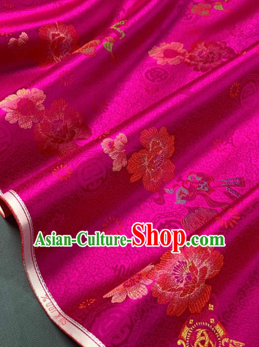Chinese Classical Peony Pattern Design Rosy Silk Fabric Asian Traditional Hanfu Brocade Material