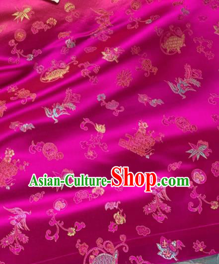 Chinese Classical Phoenix Bamboo Pattern Design Rosy Silk Fabric Asian Traditional Hanfu Brocade Material