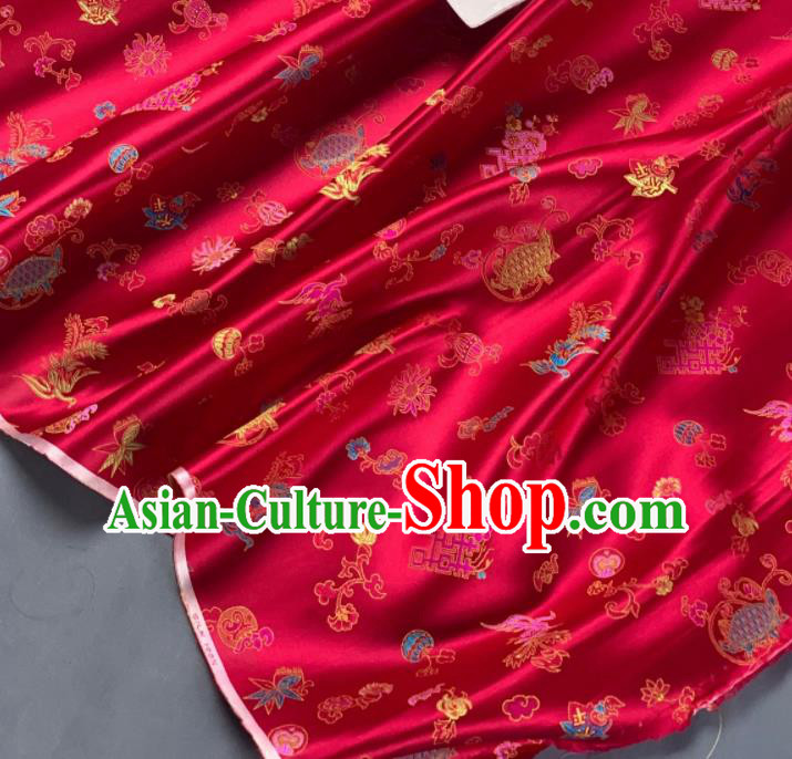 Chinese Classical Phoenix Bamboo Pattern Design Red Silk Fabric Asian Traditional Hanfu Brocade Material