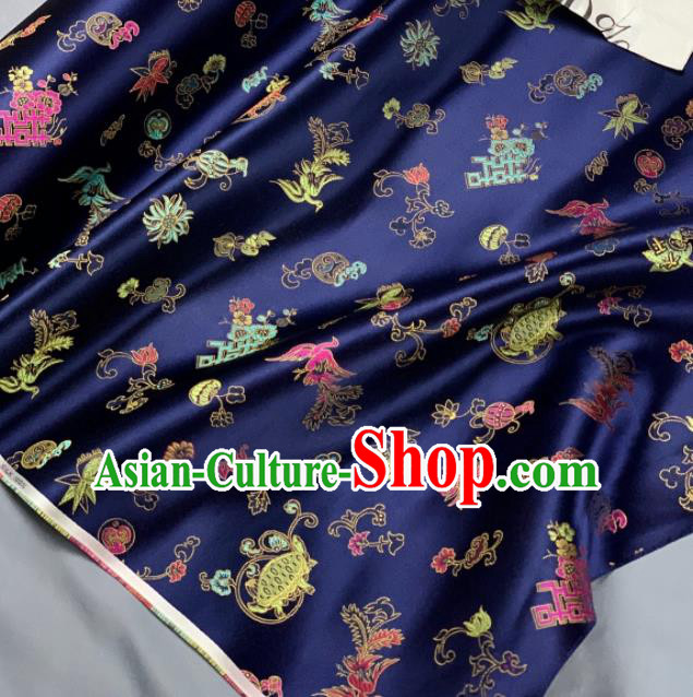 Chinese Classical Phoenix Bamboo Pattern Design Royalblue Silk Fabric Asian Traditional Hanfu Brocade Material