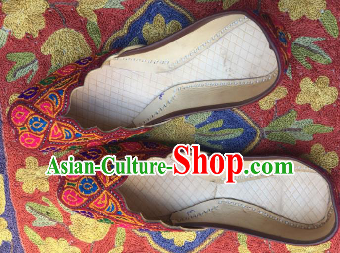 Asian India Traditional Embroidered Beads Purplish Red Shoes Indian Handmade Shoes for Women