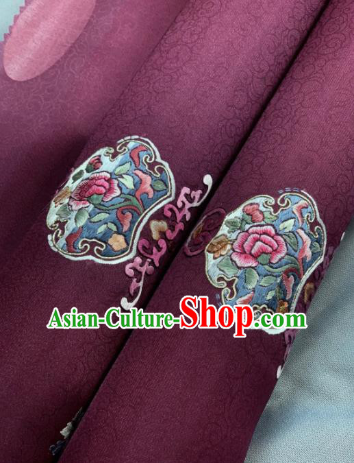 Chinese Classical Embroidered Peony Pattern Design Purple Silk Fabric Asian Traditional Hanfu Brocade Material