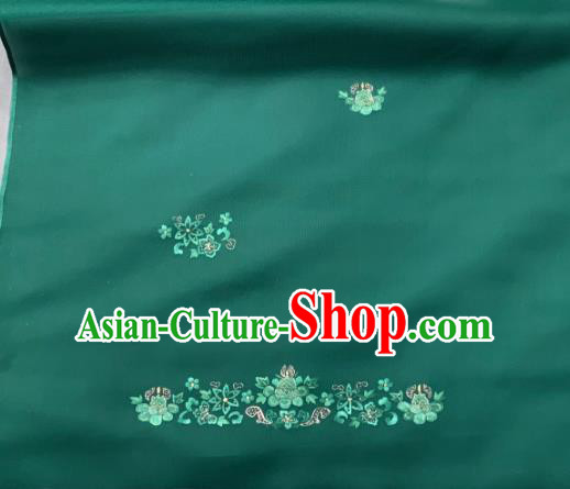 Chinese Classical Embroidered Flowers Pattern Design Green Silk Fabric Asian Traditional Hanfu Brocade Material