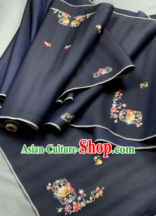 Chinese Classical Pomegranate Flowers Pattern Design Navy Silk Fabric Asian Traditional Hanfu Brocade Material