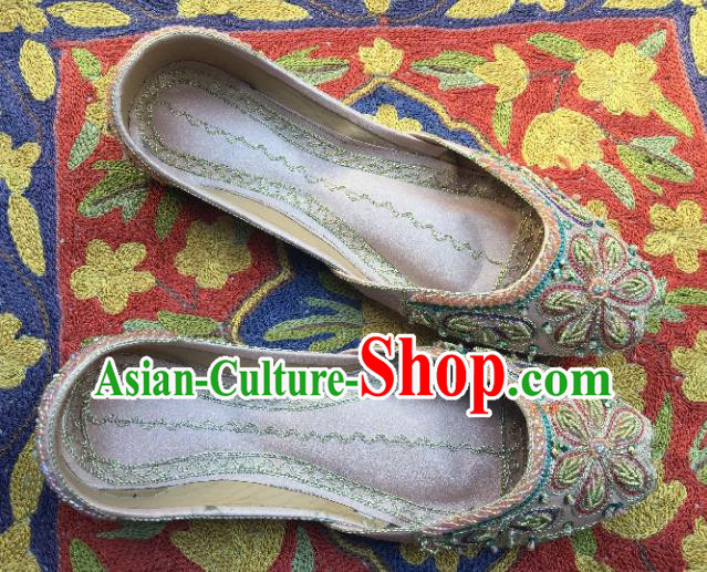 Asian India Traditional Embroidered Light Pink Shoes Indian Handmade Shoes for Women
