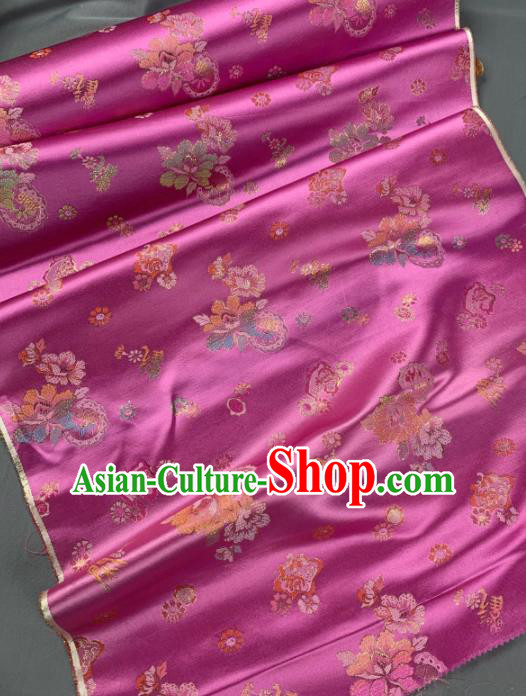 Chinese Classical Peony Flowers Pattern Design Pink Silk Fabric Asian Traditional Hanfu Brocade Material