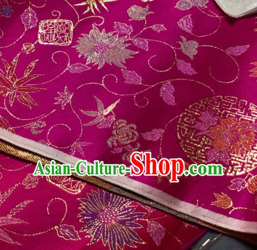 Chinese Classical Twine Chrysanthemum Pattern Design Rosy Silk Fabric Asian Traditional Hanfu Brocade Material