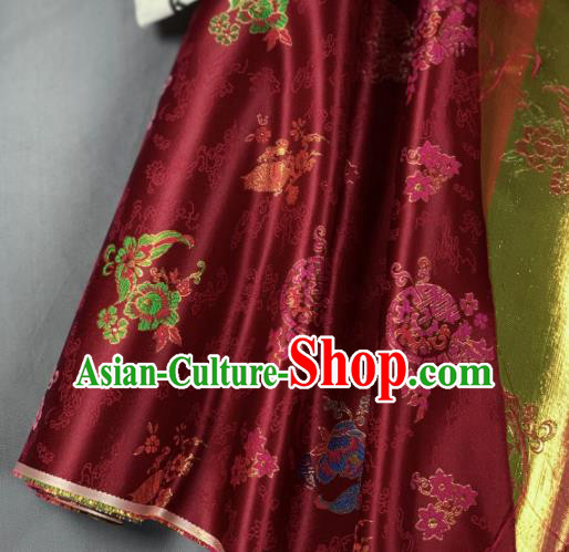 Chinese Classical Plum Blossom Pattern Design Purplish Red Silk Fabric Asian Traditional Hanfu Brocade Material