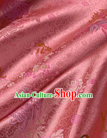 Chinese Classical Chrysanthemum Pattern Design Pink Silk Fabric Asian Traditional Hanfu Brocade Material