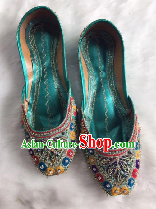 Asian India Traditional Embroidered Leaf Green Shoes Indian Handmade Shoes for Women