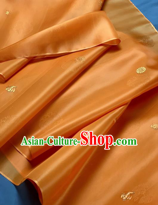Chinese Classical Embroidered Pattern Design Orange Silk Fabric Asian Traditional Hanfu Material