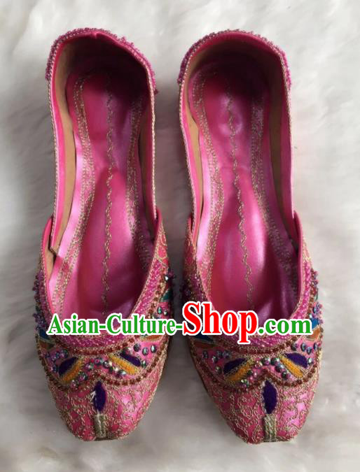 Asian India Traditional Embroidered Leaf Rosy Shoes Indian Handmade Shoes for Women