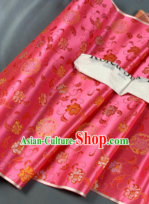 Chinese Classical Bamboo Leaf Peony Pattern Design Peach Pink Silk Fabric Asian Traditional Hanfu Brocade Material