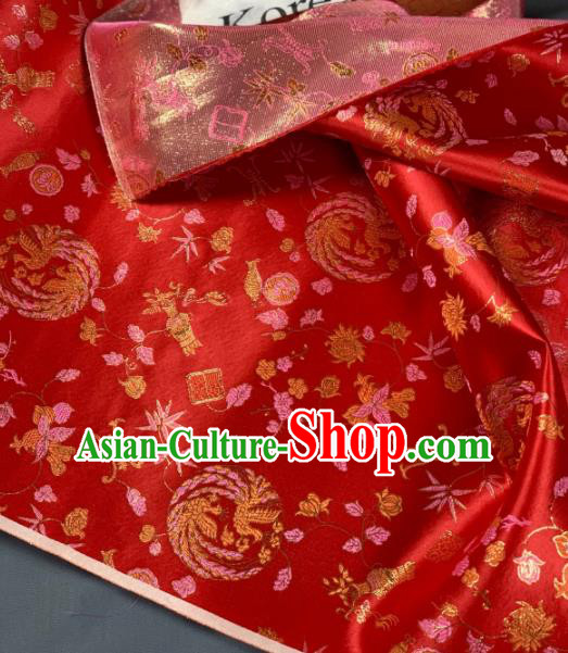 Chinese Classical Phoenix Bamboo Pattern Design Red Silk Fabric Asian Traditional Hanfu Brocade Material