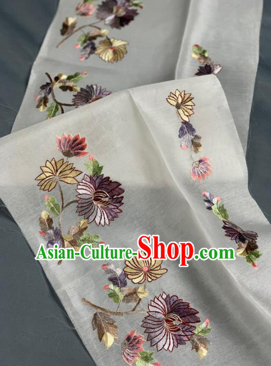 Chinese Classical Embroidered Chrysanthemum Pattern Design White Silk Fabric Asian Traditional Hanfu Brocade Material