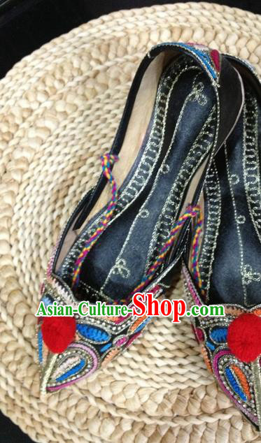 Asian India Traditional Black Leather Shoes Indian Handmade Shoes for Women