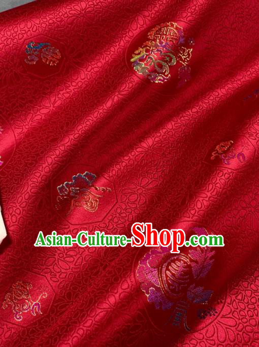 Chinese Classical Longevity Chrysanthemum Pattern Design Red Silk Fabric Asian Traditional Hanfu Brocade Material