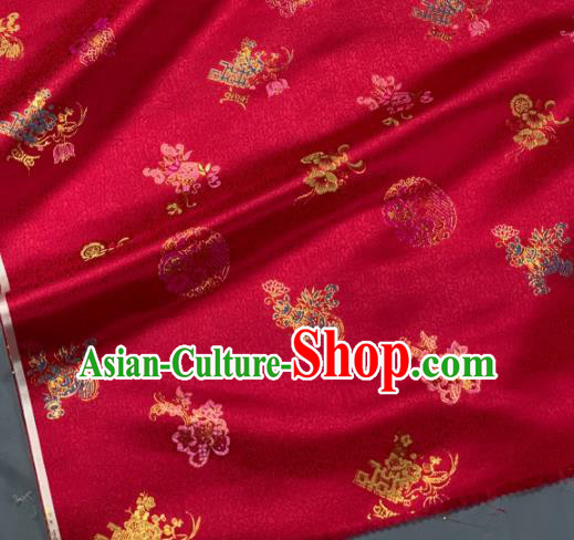 Chinese Classical Wedding Peony Pattern Design Red Silk Fabric Asian Traditional Hanfu Brocade Material