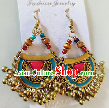 Asian India Traditional Dance Golden Ear Jewelry Indian Handmade Earrings for Women