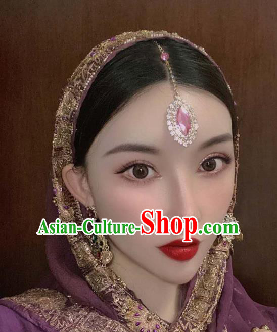 India Traditional Pink Eyebrows Pendant Asian Indian Handmade Hair Accessories for Women