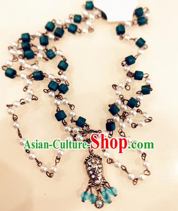 India Traditional Green Beads Eyebrows Pendant Asian Indian Handmade Hair Accessories for Women