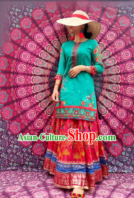 Asian India Traditional Folk Dance Punjab Dress Indian Embroidered Costumes for Women