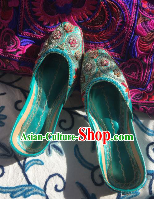 Asian India Traditional Embroidered Plum Green Leather Shoes Indian Handmade Shoes for Women