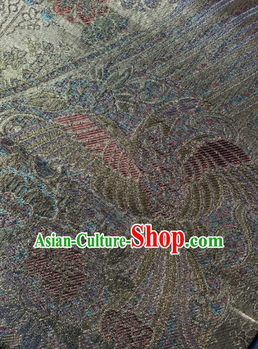 Asian Japanese Traditional Phoenix Pattern Design Brown Brocade Fabric Silk Fabric Tapestry Satin