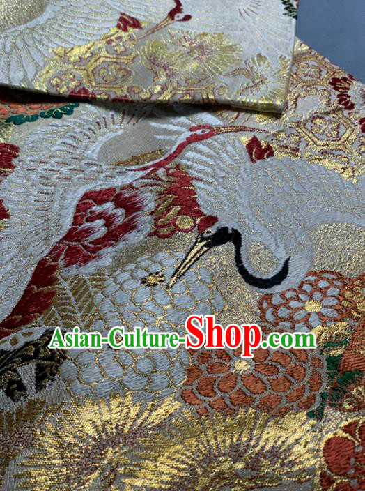Asian Japanese Traditional Crane Peony Pattern Design Brocade Fabric Silk Fabric Tapestry Satin