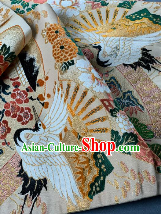 Asian Japanese Traditional Crane Plum Pattern Design Beige Brocade Fabric Silk Fabric Tapestry Satin