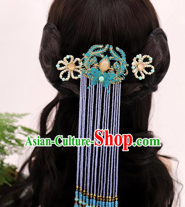 Traditional Chinese Handmade Phoenix Butterfly Tassel Hairpins Headdress Ancient Hanfu Hair Accessories for Women