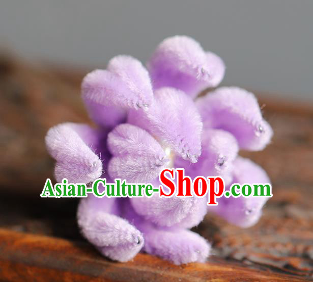 Traditional Chinese Handmade Lilac Velvet Chrysanthemum Hairpin Headdress Ancient Hanfu Hair Accessories for Women