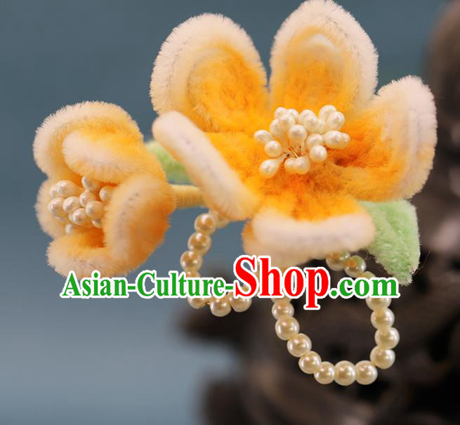 Traditional Chinese Handmade Orange Velvet Plum Hairpin Headdress Ancient Hanfu Hair Accessories for Women