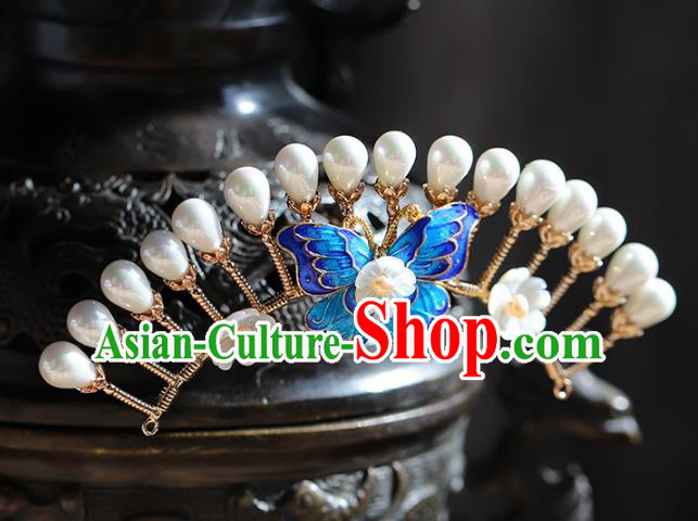 Traditional Chinese Handmade Cloisonne Butterfly Hairpin Headdress Ancient Hanfu Hair Accessories for Women