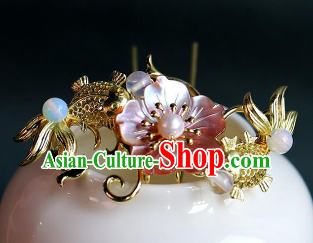 Traditional Chinese Handmade Brass Goldfish Hairpin Headdress Ancient Hanfu Hair Accessories for Women