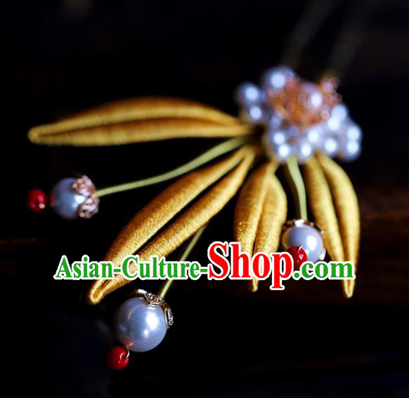 Traditional Chinese Handmade Golden Leaf Hairpin Headdress Ancient Hanfu Hair Accessories for Women