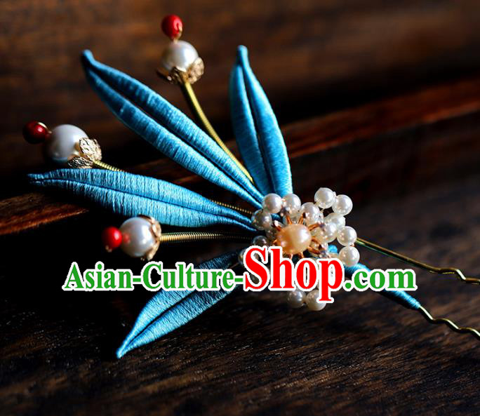 Traditional Chinese Handmade Blue Leaf Hairpin Headdress Ancient Hanfu Hair Accessories for Women