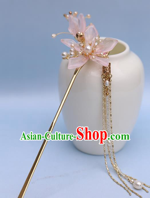 Traditional Chinese Handmade Pink Flower Hairpins Headdress Ancient Hanfu Hair Accessories for Women