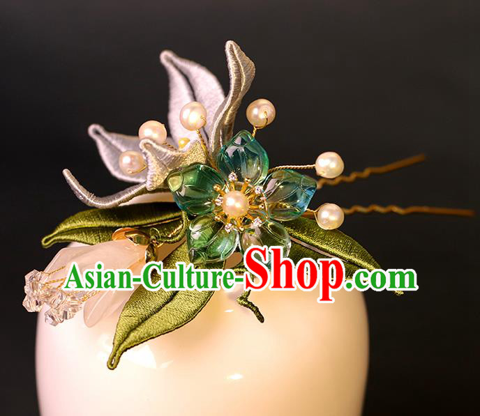 Traditional Chinese Handmade Brass Flowers Hairpin Headdress Ancient Hanfu Hair Accessories for Women