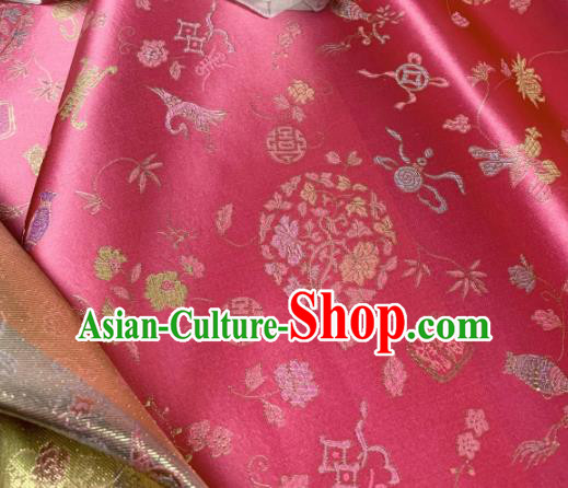 Asian Chinese Traditional Crane Pattern Design Rosy Brocade Fabric Silk Fabric Tapestry Satin