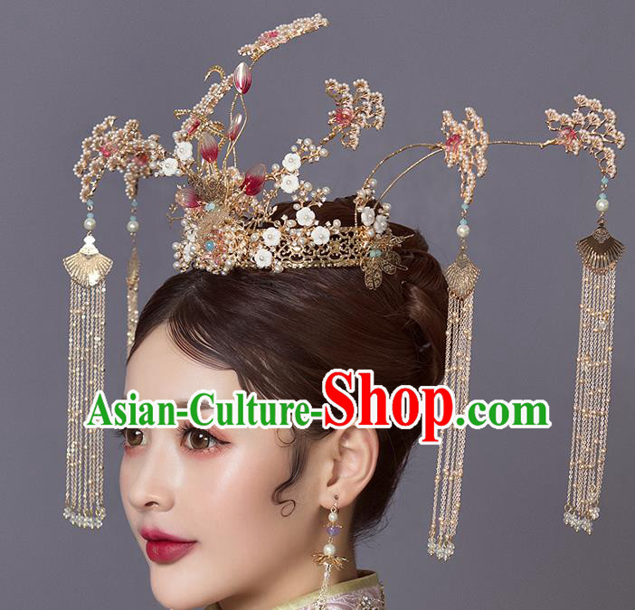 Traditional Chinese Wedding Pine Phoenix Coronet Hairpins Headdress Ancient Bride Hair Accessories for Women